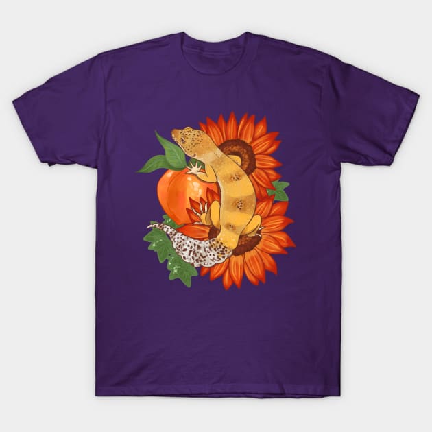 Leopard Gecko and Sunflowers T-Shirt by starrypaige